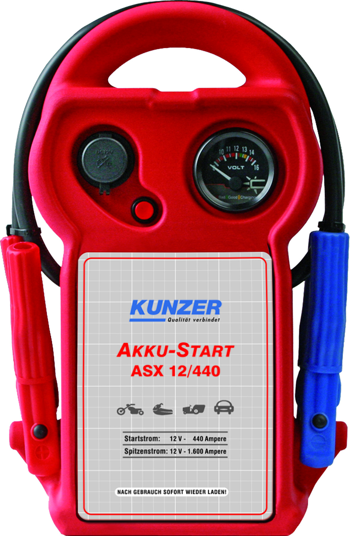 Kunzer Starthilfe AS 12-24/2400: Spitzenstrom 6200A (12V) für 12 und 24  Volt Rot